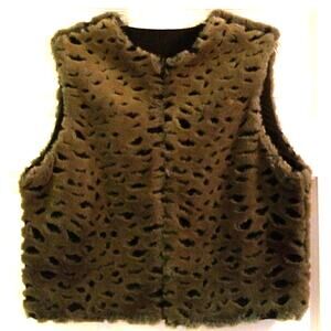 Vtg 00s Boutique Faux Fur Cropped Vest Zip Up Size S/M Gray Black Lux Streetwear